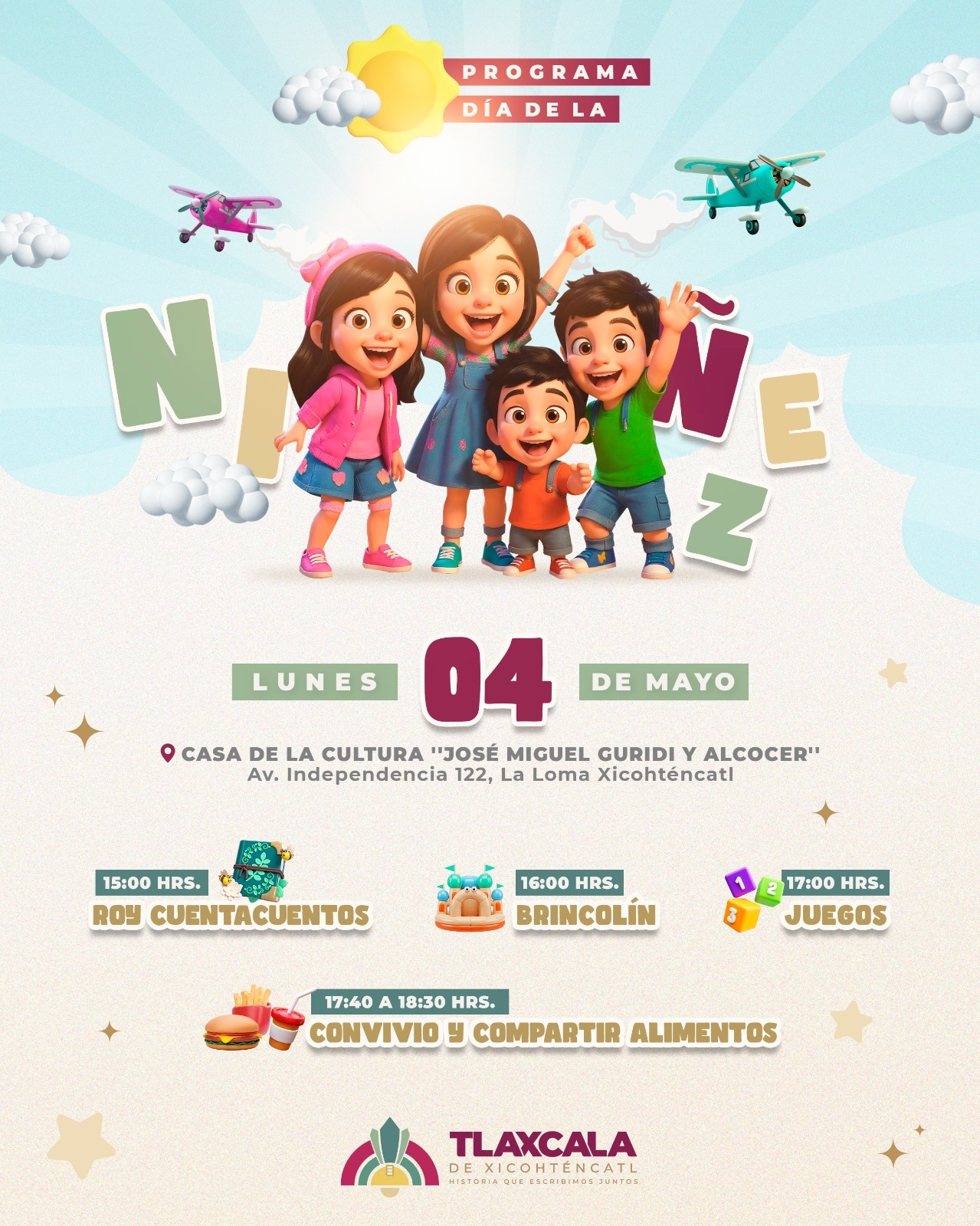 Ayuntamiento de Tlaxcala reprograma para el lunes 4 de mayo la celebración del Día de la Niñez en la Casa de la Cultura